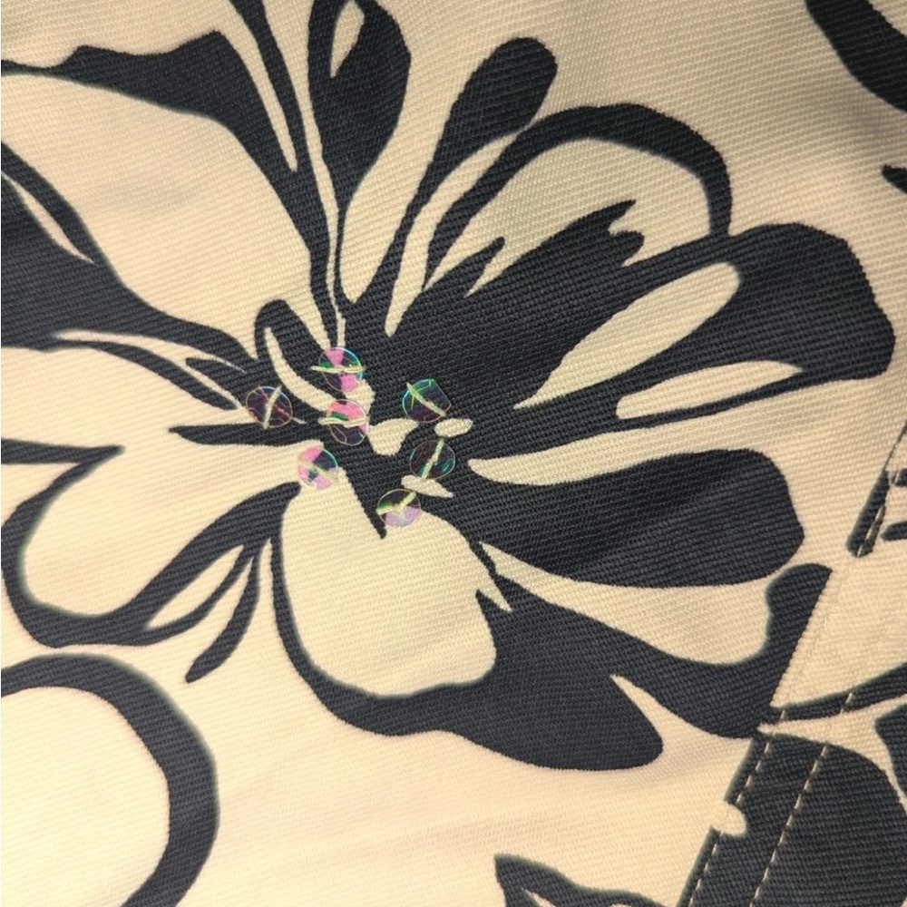 ALFRED DUNNER Sequin Jacket Womens 14 White Navy Blue Floral Shirt Shacket - Picture 9 of 9